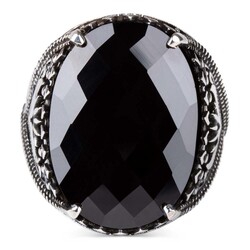 Fasetli Siyah Zirkon Taş Gümüş Erkek Yüzüğü - 2