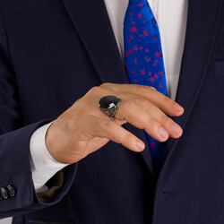 Fasetli Siyah Zirkon Taş Gümüş Erkek Yüzüğü - 4