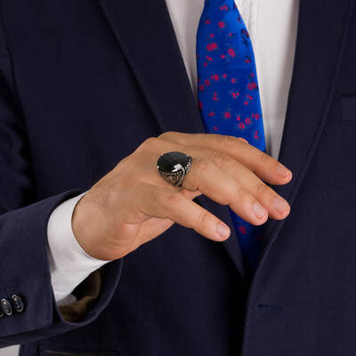 Fasetli Siyah Zirkon Taş Gümüş Erkek Yüzüğü - 4