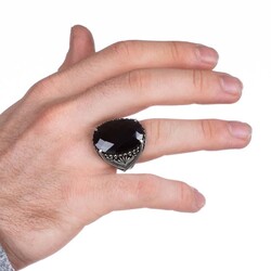 Fasetli Siyah Zirkon Taş Gümüş Erkek Yüzüğü - 5