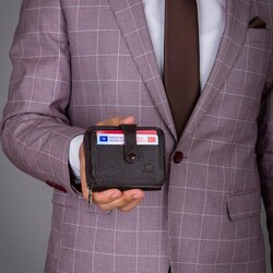 Fermuar Kilitli Çıtçıtlı Erkek Deri Cüzdan Kahverengi - 5