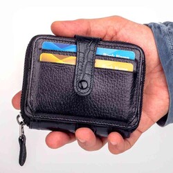 Fermuar Kilitli Kroko Deri Çıtçıtlı Erkek Deri Cüzdan Siyah - 6