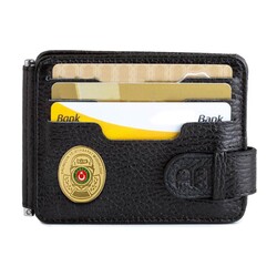 Gold Renk Gümrük Muhafaza Kaçakçılık Mini Rozetli Çift Taraflı Para Tokalı Kartlık Cüzdan Siyah - Thumbnail