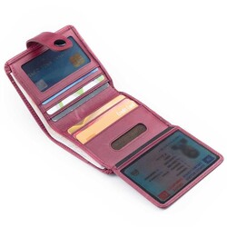 Gri Renk Yeni Özel Güvenlik Mini Rozetli Cosmopolit Crazy Deri Cüzdan Bordo - 4