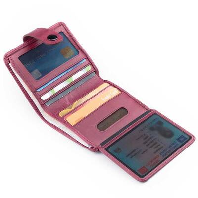 Gri Renk Yeni Özel Güvenlik Mini Rozetli Cosmopolit Crazy Deri Cüzdan Bordo - 4