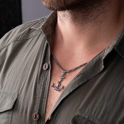 Halat Sarmallı Çapa Model 925 Ayar Gümüş Erkek Kolye Kral Zincirli - 4