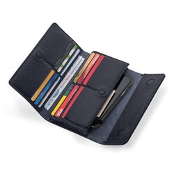 HandMax Unisex Hakiki Deri Mıknatıslı Büyük El Cüzdanı Lacivert - 3