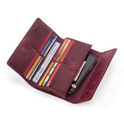 HandMax Unisex Vintage Crazy Deri Mıknatıslı Büyük El Cüzdanı Bordo - 3