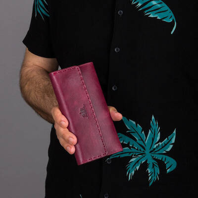 HandMax Unisex Vintage Crazy Deri Mıknatıslı Büyük El Cüzdanı Bordo - 6