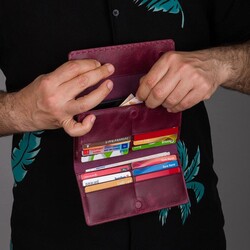 HandMax Unisex Vintage Crazy Deri Mıknatıslı Büyük El Cüzdanı Bordo - 8