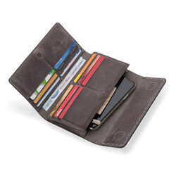 HandMax Unisex Vintage Crazy Deri Mıknatıslı Büyük El Cüzdanı Gri - 3
