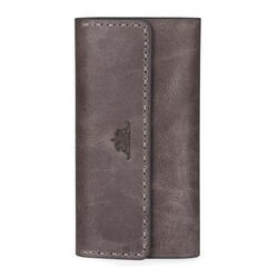 HandMax Unisex Vintage Crazy Deri Mıknatıslı Büyük El Cüzdanı Gri - 4