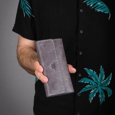 HandMax Unisex Vintage Crazy Deri Mıknatıslı Büyük El Cüzdanı Gri - 6