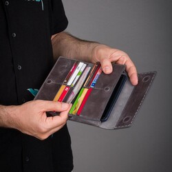 HandMax Unisex Vintage Crazy Deri Mıknatıslı Büyük El Cüzdanı Gri - 8