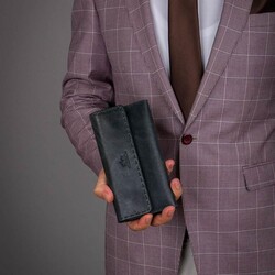 HandMax Unisex Vintage Crazy Deri Mıknatıslı Büyük El Cüzdanı İndigo - 6