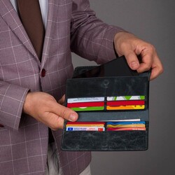 HandMax Unisex Vintage Crazy Deri Mıknatıslı Büyük El Cüzdanı İndigo - 7