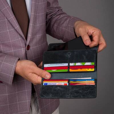 HandMax Unisex Vintage Crazy Deri Mıknatıslı Büyük El Cüzdanı İndigo - 7