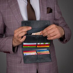 HandMax Unisex Vintage Crazy Deri Mıknatıslı Büyük El Cüzdanı İndigo - 8