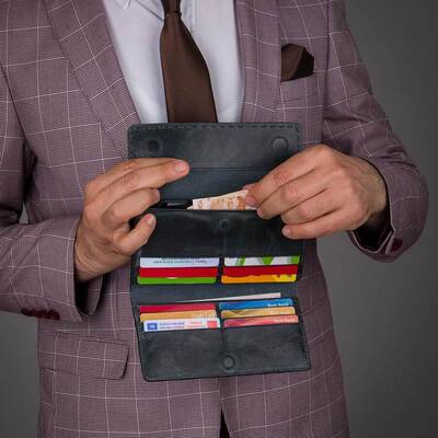 HandMax Unisex Vintage Crazy Deri Mıknatıslı Büyük El Cüzdanı İndigo - 8