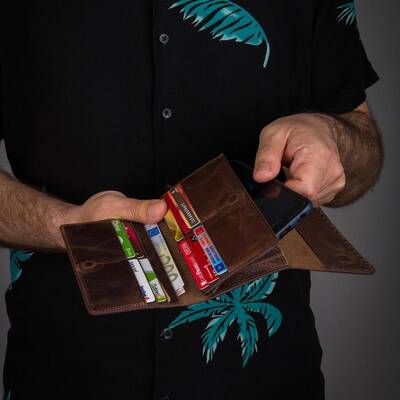 HandMax Unisex Vintage Crazy Deri Mıknatıslı Büyük El Cüzdanı Kahverengi - 7
