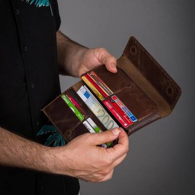HandMax Unisex Vintage Crazy Deri Mıknatıslı Büyük El Cüzdanı Kahverengi - 8
