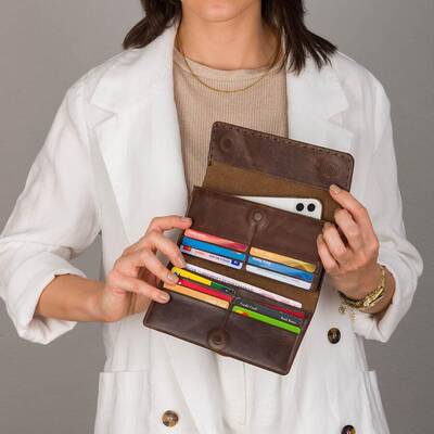 HandMax Unisex Vintage Crazy Deri Mıknatıslı Büyük El Cüzdanı Kahverengi - 10
