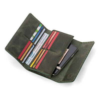HandMax Unisex Vintage Crazy Deri Mıknatıslı Büyük El Cüzdanı Yeşil - 3