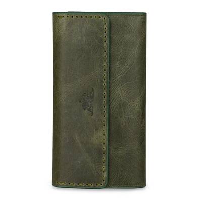 HandMax Unisex Vintage Crazy Deri Mıknatıslı Büyük El Cüzdanı Yeşil - 4