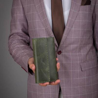 HandMax Unisex Vintage Crazy Deri Mıknatıslı Büyük El Cüzdanı Yeşil - 6