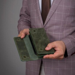 HandMax Unisex Vintage Crazy Deri Mıknatıslı Büyük El Cüzdanı Yeşil - 9