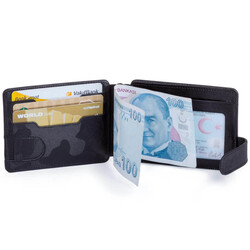 İsme Özel Çift Taraflı Deri Erkek Kartlık Cüzdan Kamuflaj Siyah - 5