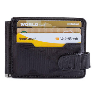 İsme Özel Çift Taraflı Deri Erkek Kartlık Cüzdan Kamuflaj Siyah - 7