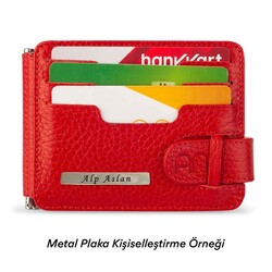 İsme Özel Çift Taraflı Deri Erkek Kartlık Cüzdan Kırmızı Renk - 3