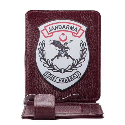 Jandarma Özel Harekat (JÖH) Rozetli Para Tokalı Kartlık Cüzdan Bordo - 1