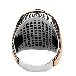 Kahverengi Kaplangözü Taşlı Kelime-yi Tevhid Yazılı Gümüş Erkek Yüzük - 4