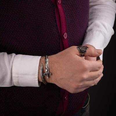 Kılıç Model 925 Ayar Gümüş Erkek Bileklik - 5