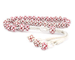 Anı Yüzük - Kırmızı Beyaz Kazaz El Örmesi Bilek Boy Gümüş Tesbih