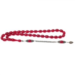 Kırmızı Taşlı Kral Püsküllü Kehribar Tesbih