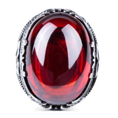 Kırmızı Zirkon Taş Kılıç Figürlü Gümüş Erkek Yüzük - 2