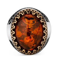 Kişiselleştirilebilir Sentetik Turuncu Taşlı Gümüş Yüzük - 2