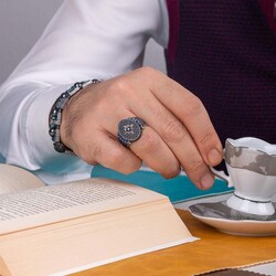 Kuzey Yıldızı Motifli Mini Mavi Zirkon Taş İşlemeli Gümüş Erkek Yüzük - 5