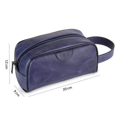 Marvin Vintage Crazy Deri El Çantası Unisex Mavi - 2