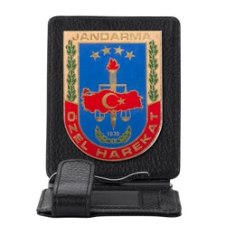 Mavi Renk Jandarma Özel Harekat Rozetli Para Tokalı Kartlık Cüzdan Siyah