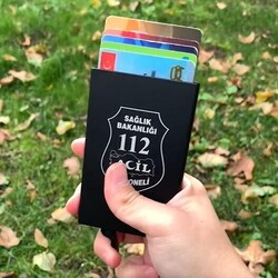 Minimalist RFID Otomatik Mekanizmalı Kartlık Siyah Sağlık 112 Acil - Thumbnail