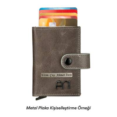 Otomatik Mekanizmalı Ekstra Akordiyon Kartlıklı Crazy Deri Cüzdan Füme - 3