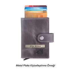 Otomatik Mekanizmalı Ekstra Akordiyon Kartlıklı Crazy Deri Cüzdan Gri - 3