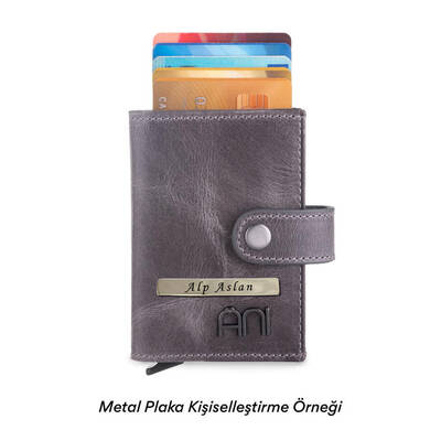 Otomatik Mekanizmalı Ekstra Akordiyon Kartlıklı Crazy Deri Cüzdan Gri - 3