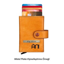 Otomatik Mekanizmalı Ekstra Akordiyon Kartlıklı Crazy Deri Cüzdan Hardal - 3