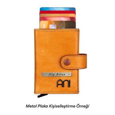 Otomatik Mekanizmalı Ekstra Akordiyon Kartlıklı Crazy Deri Cüzdan Hardal - 3