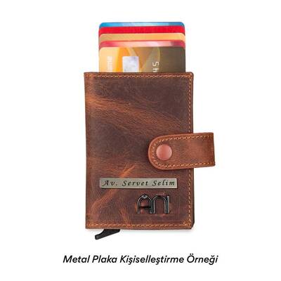 Otomatik Mekanizmalı Ekstra Akordiyon Kartlıklı Crazy Deri Cüzdan Kahverengi - 3